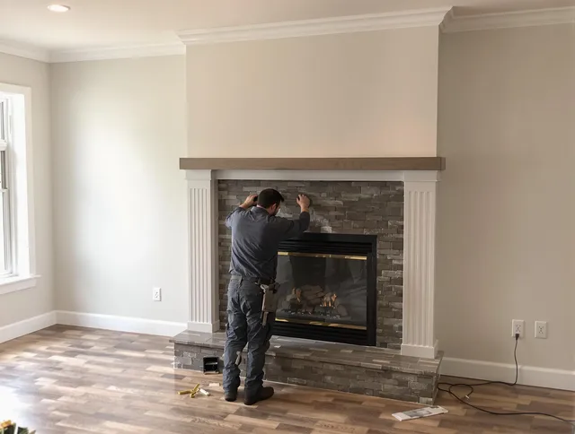 Doral Chimney Sweep finishing a custom fireplace install in Doral, FL